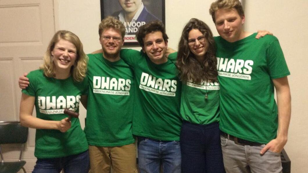 vlnr Anke van Dijk, Rob Haverkort, Jesse Klaver, Jorrit van Rheenen, Lieke Schoutens, Matthijs Bos. bestuur Dwars Groningen.jpg